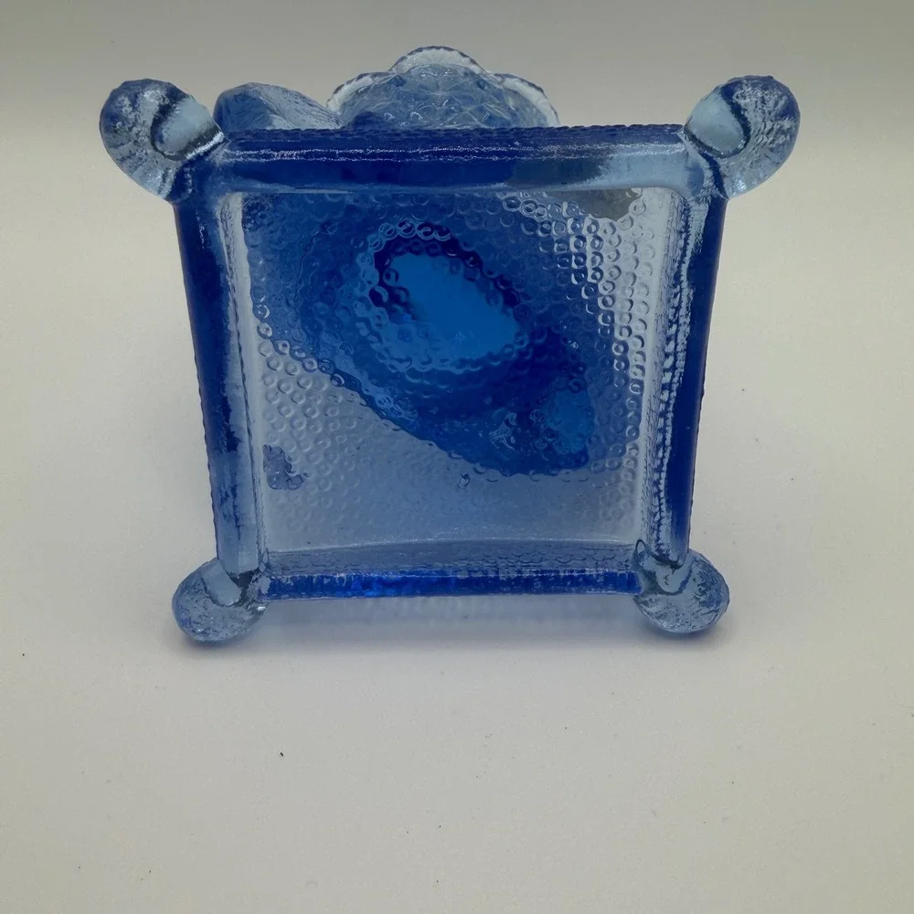 Cobalt Blue Pressed Glass Footed Toothpick Holder Scalloped Rim NIB